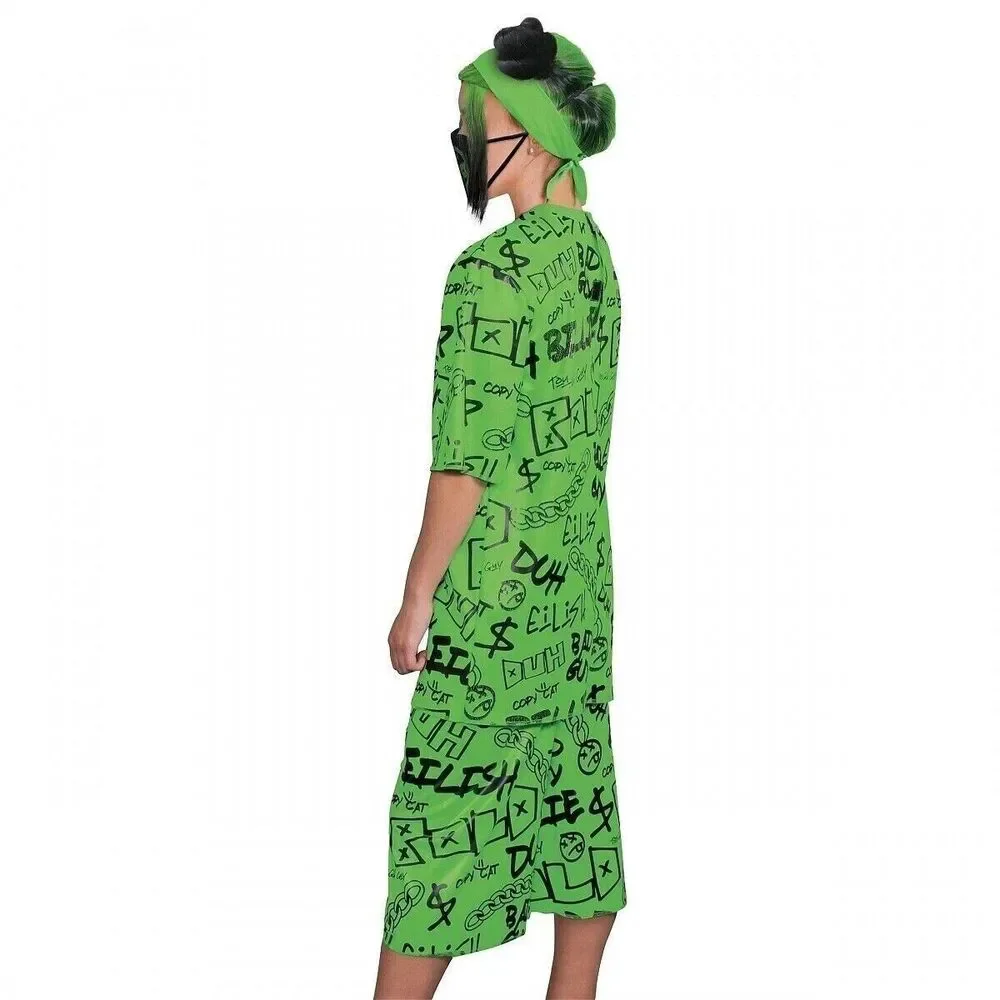 Billie Eilish Kids Costume – Big Green Outfit w/ Mask Headwrap, Child L (10-12) - Picture 6 of 14